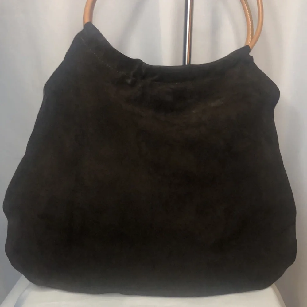 GAP vintage dark brown genuine cow suede leather hobo style handbag.